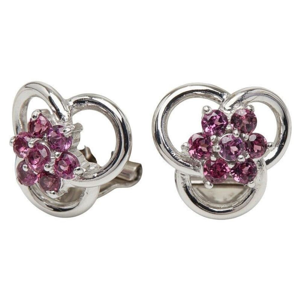 Unbranded Flower Motif Garnet 14K White Gold Earrings Silver